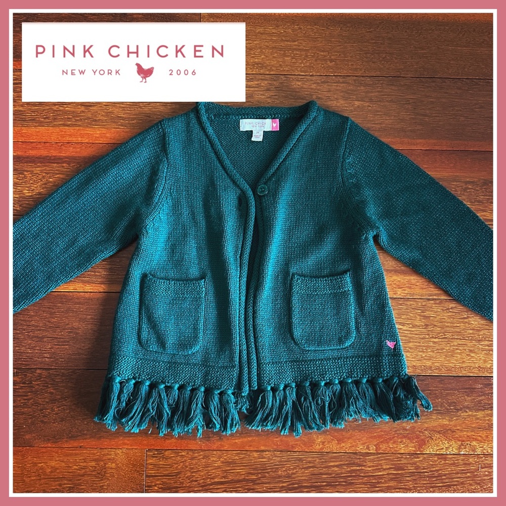 Pink Chicken Green Fringe Cardigan - Sz 2T (runs big)
